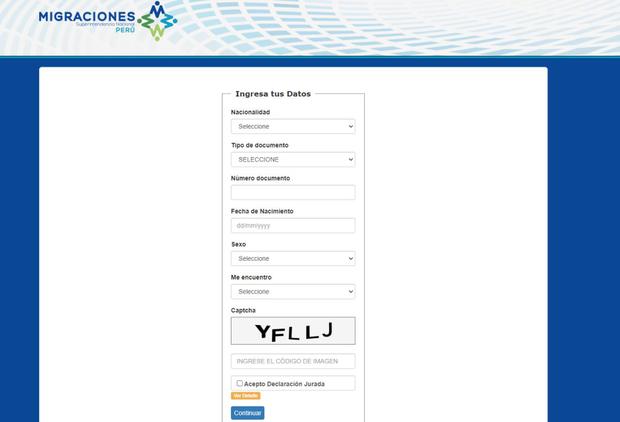 Incripción para obtener el Carné de Extranjería. (Foto: captura de Migraciones)