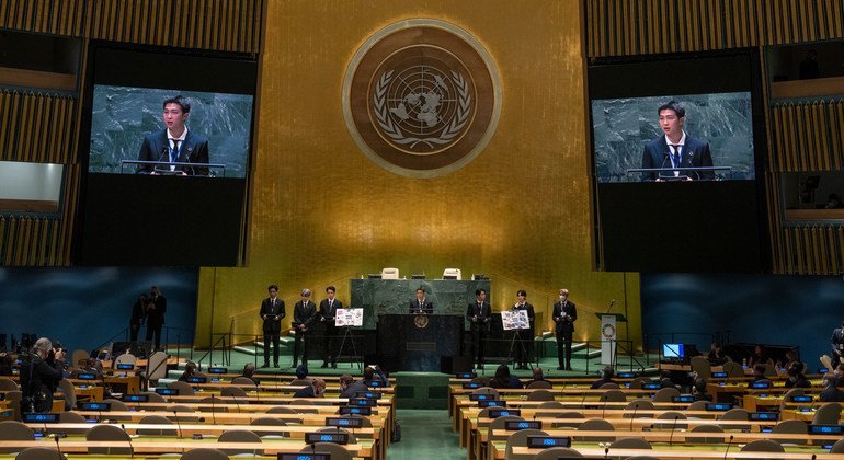 El grupo musical surcoreano BTS participó en un evento sobre los Objetivos de Desarrollo Sostenible en el auditorio de la Asamblea General.